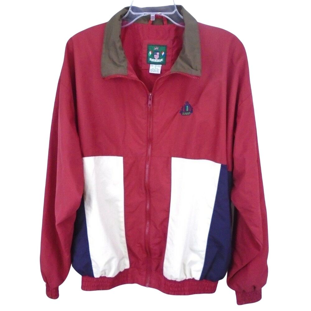 Vtg Izod Mens Windbreaker Jacket L Bold Red White Blue Color Block Preppy Coat